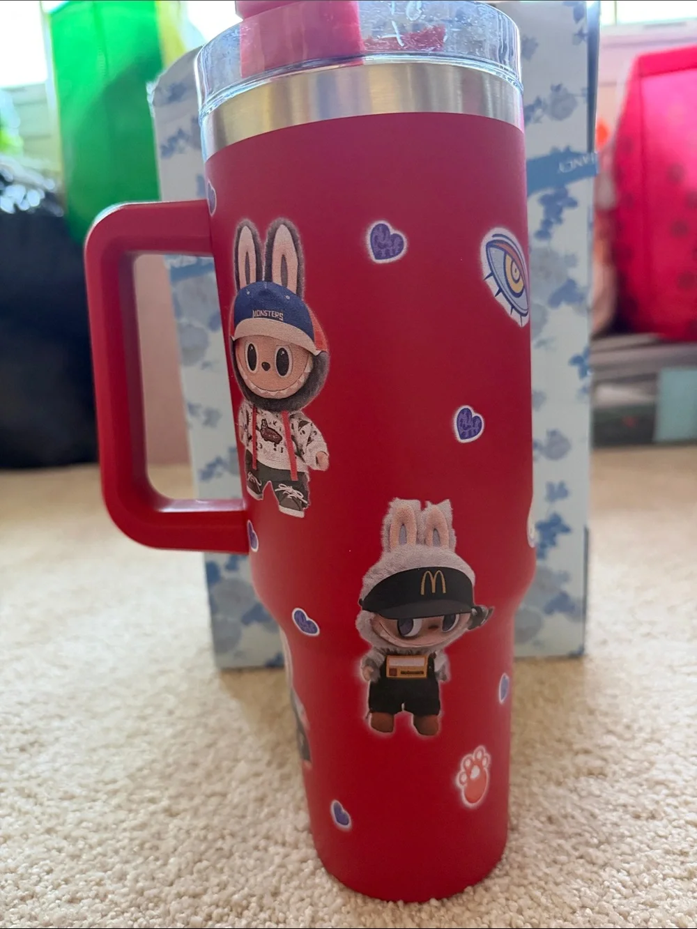 Labubu Red Character Graphic Travel Mug with Handle 40 oz. Brand New